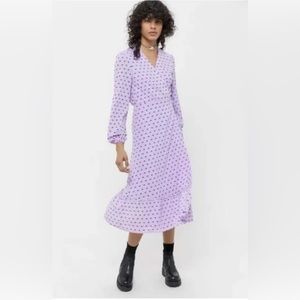 Veda Women's x UO Lavender Eye Printed Midi Dress Purple Black SZ P
